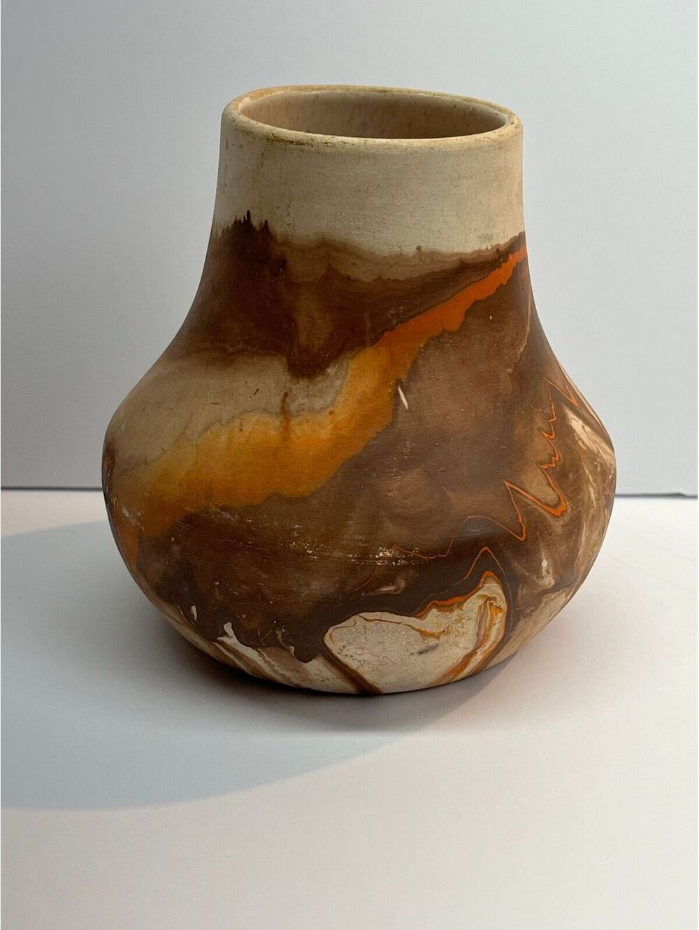 Vintage Nemadji Pottery Case Orange & Brown Marbled Swirl Southwestern USA Made